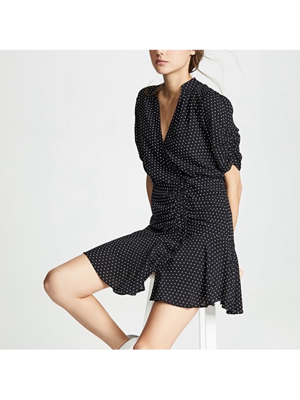 Free People Black Polka Dot Wrap-Style Mini Dress